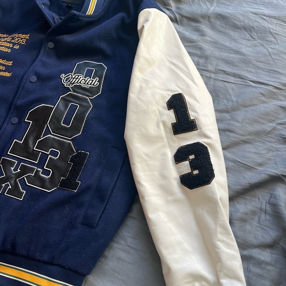 Designer Navy blue and white BoohooMan varsity’s jacket - Picture 3 of 5